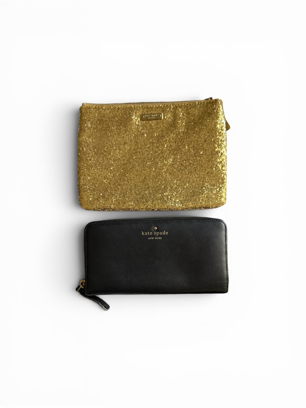 ✨ Glitter Gold Clutch + Kate Spade Black Leather Wallet Bundle | Evening Bag |